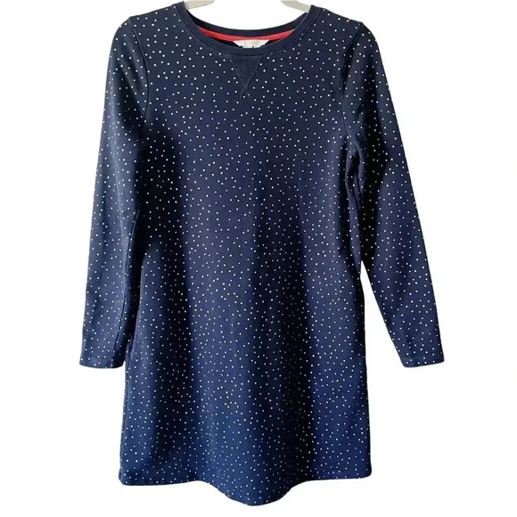 Boden Off Duty Long Sleeve Navy Blue Shift Dress with Gold Polka Dots US‎ Size 6 - Picture 1 of 5